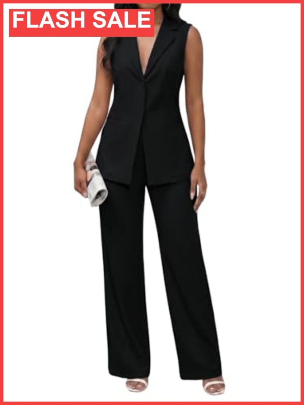 2 Piece Vest Pants Suit Sleeveless Blazer Business Office